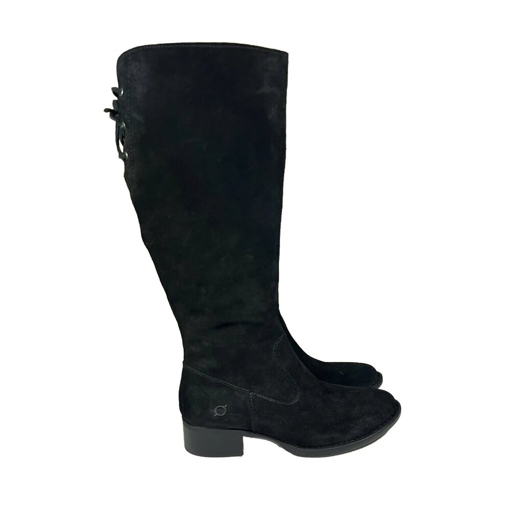 NWT $270 BORN COTTO BOOTS BLACK SUEDE KNEE HIGH BLACK WIDE CALF 10 (TPO2)
